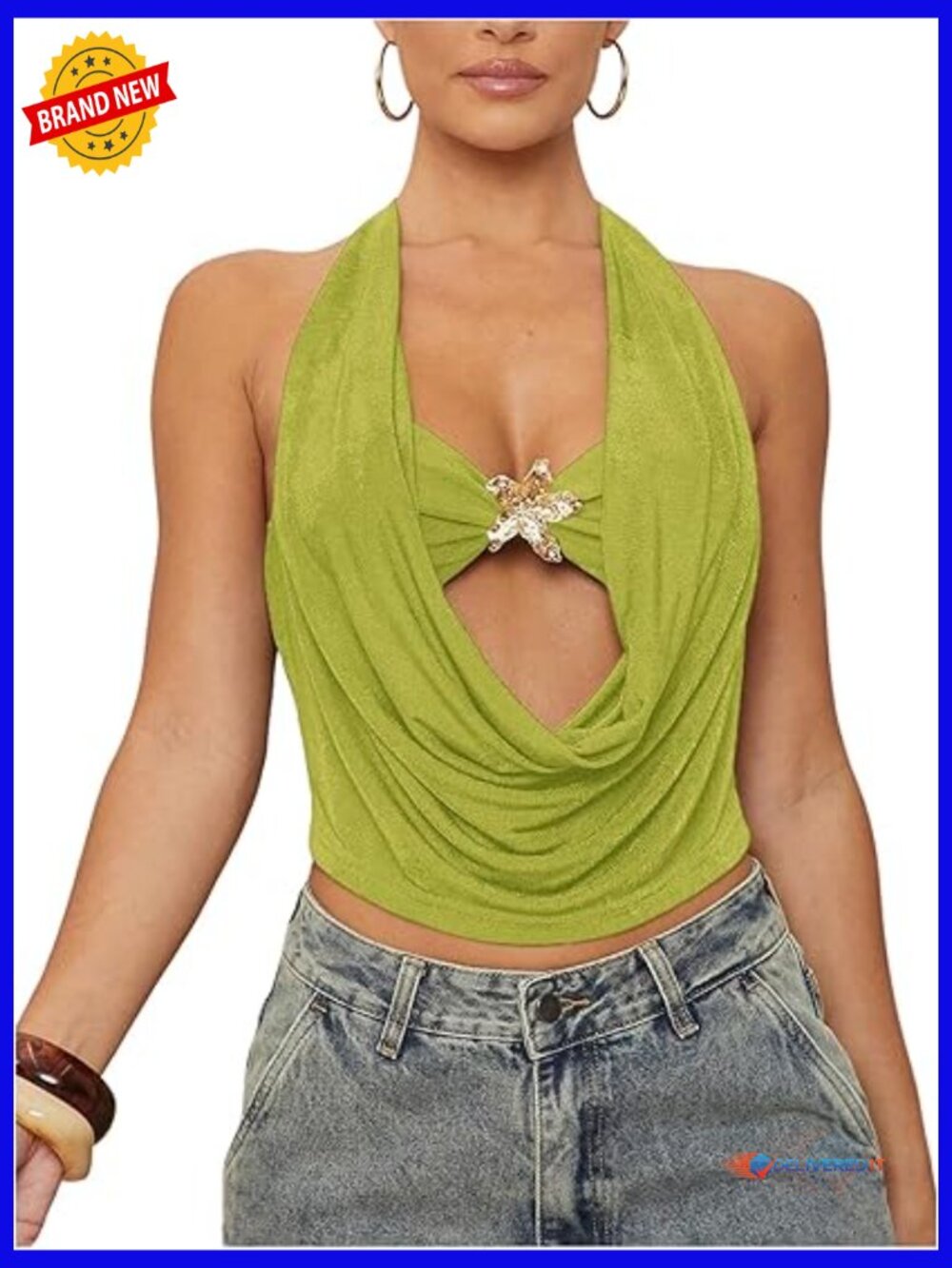 Halter Crop Tank Top Cut Out Draped Front Tie Back Sleeveless